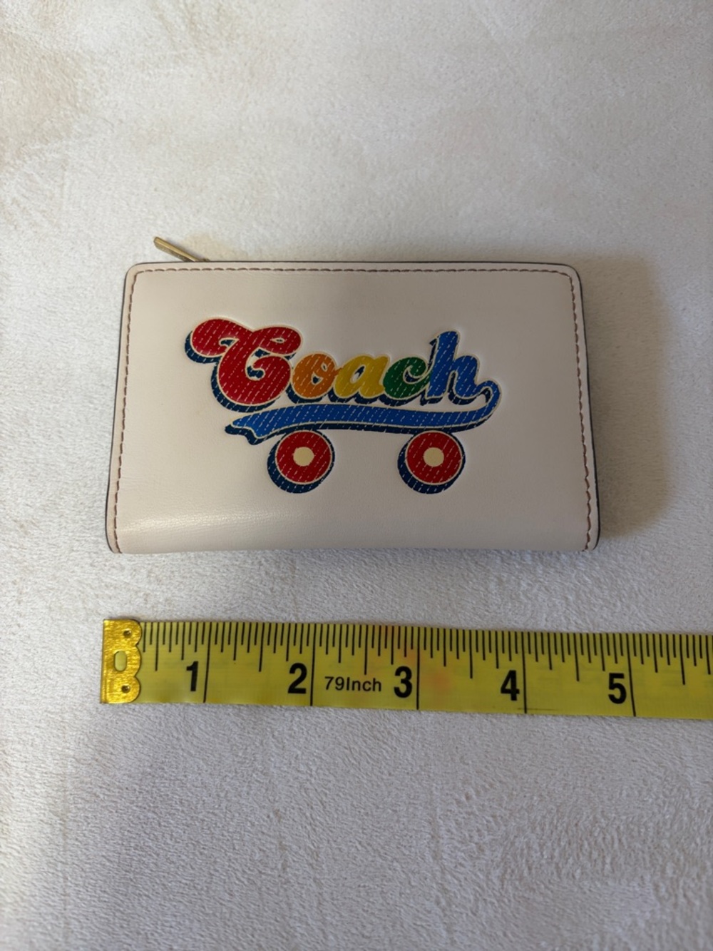 Coach Cream Leather Card Case with Rainbow Skate Logo - Picture 6 of 16